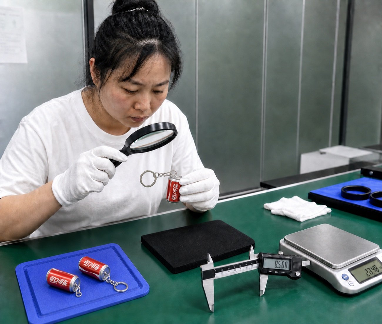 Worker inspecting a keychain