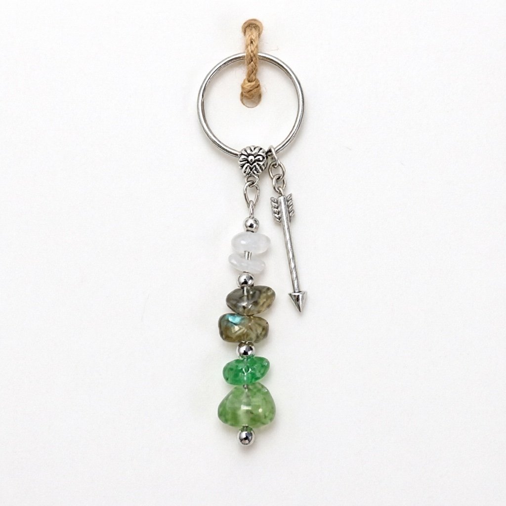Green stone and arrow keychain